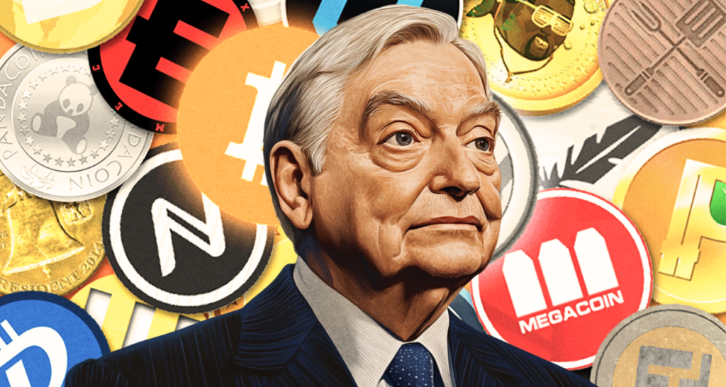 Portrait of a prominent figure surrounded by a colorful collage of altcoin logos, symbolizing the influence of economic theories on cryptocurrency markets - The Coinomist