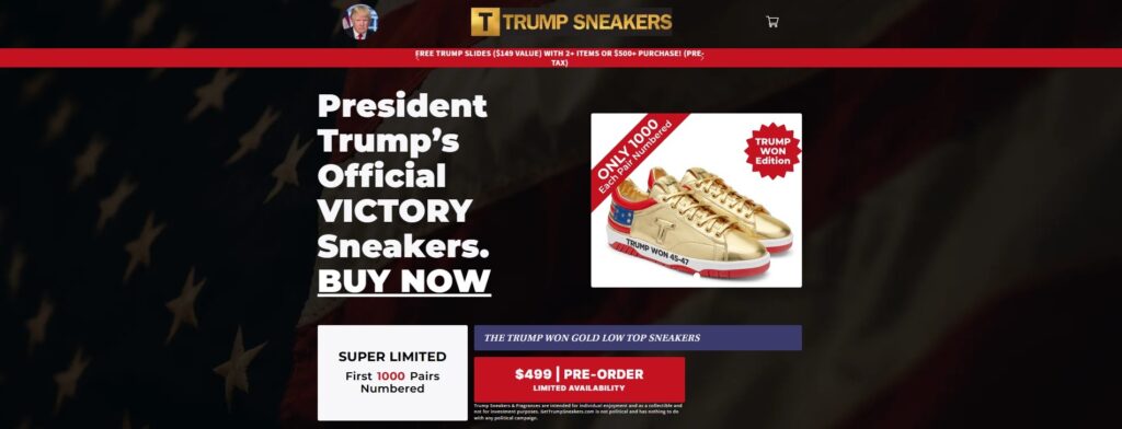 Trump Sneakers: Starting at $199. A lineup of exclusive Trump fragrances is also available.
Source: GetTrumpSneakers.com
- The Coinomist