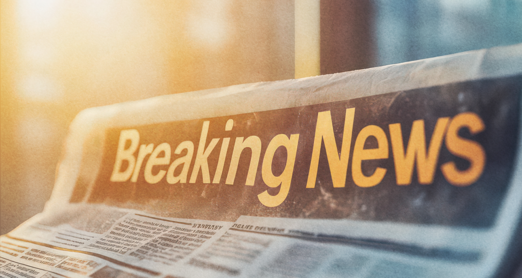 A close-up of a newspaper with the words 'Breaking News' in bold yellow letters, illuminated by warm sunlight - The Coinomist