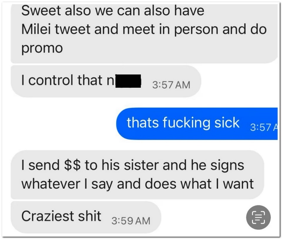 Screenshot of Hayden Davis’s alleged private conversation, which led to a political crisis in Argentina - The Coinomist