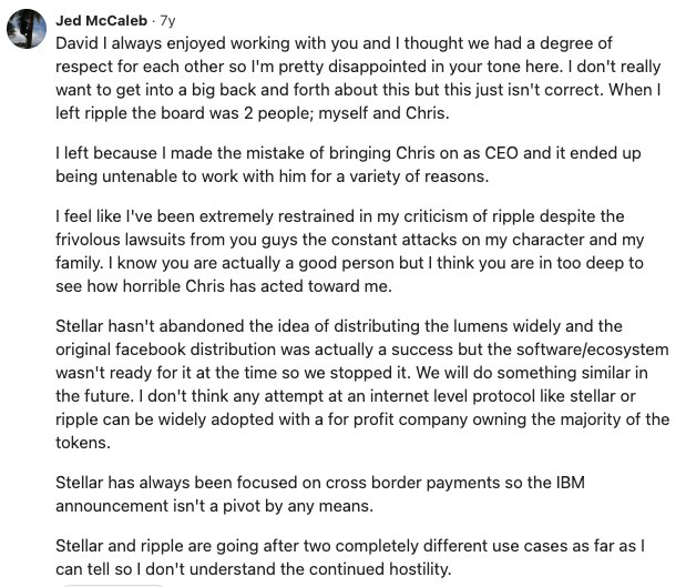 Jed McCaleb responds to David Schwartz’s comment, disputing his claims - The Coinomist