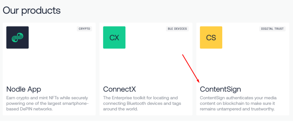 Nodle’s ContentSign – blockchain-based media authentication tool. Source: nodle.com/
- The Coinomist