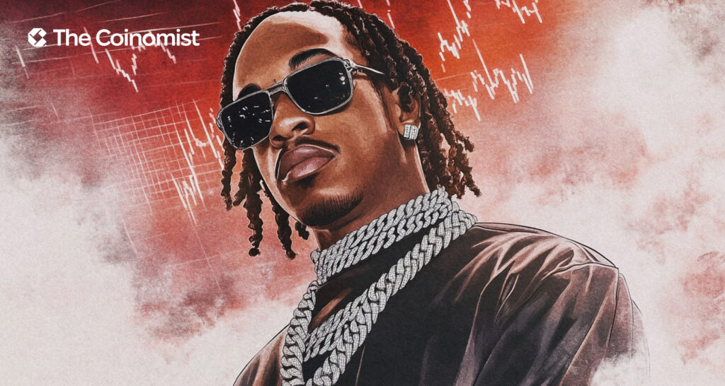 Rich the Kid, with a falling chart in the background - The Coinomist