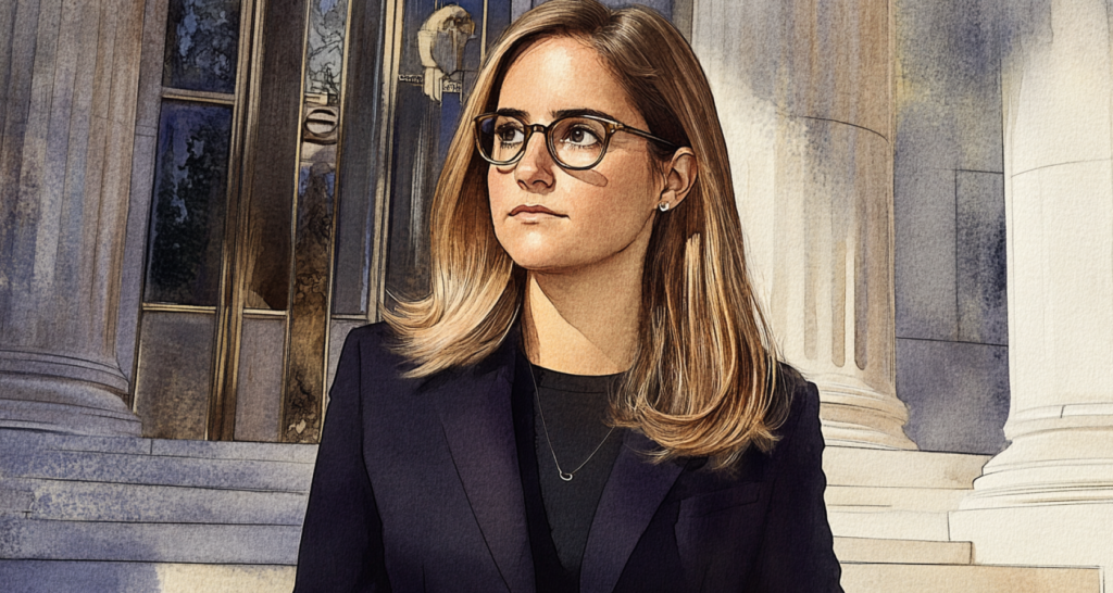 Danielle Sassoon walking out of the DOJ building - The Coinomist