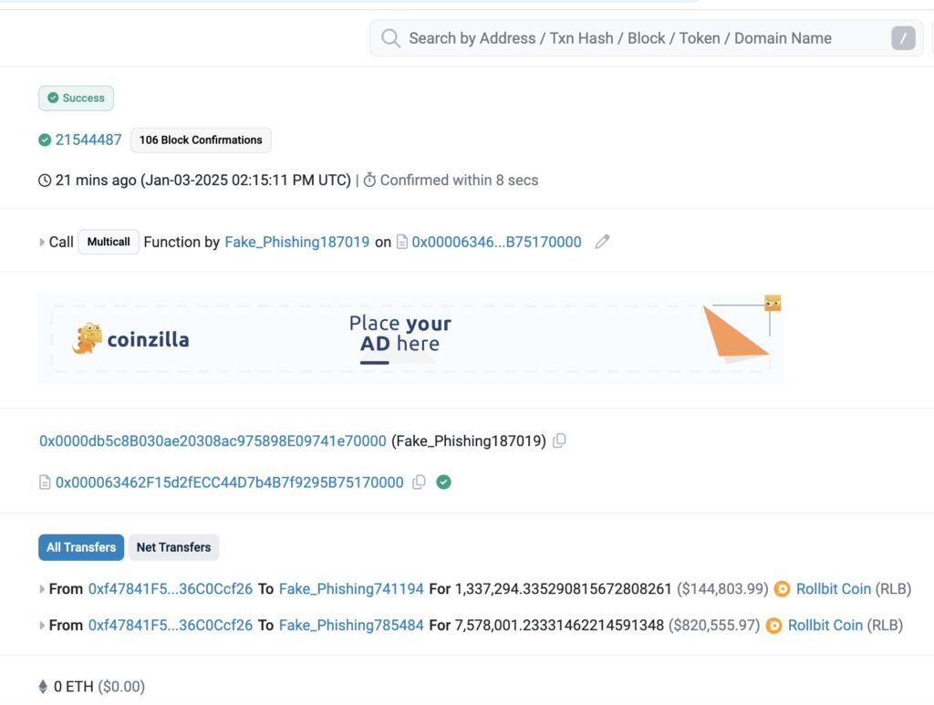 User loses $1M after signing a phishing transaction. Source: Х
- The Coinomist