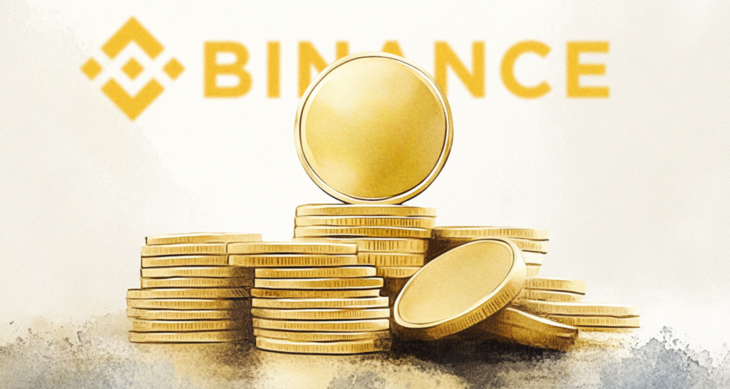 An image with the Binance logo and coins - The Coinomist