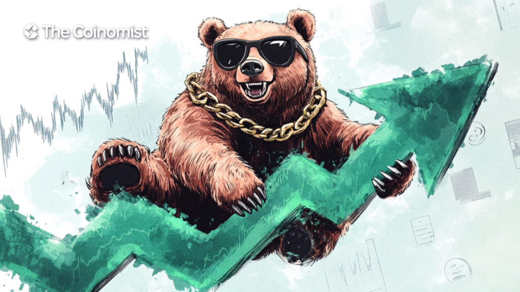 the rise in BERA’s token price with an upward-trending chart, and have Berachain’s signature bear riding the arrow as it climbs - The Coinomist
