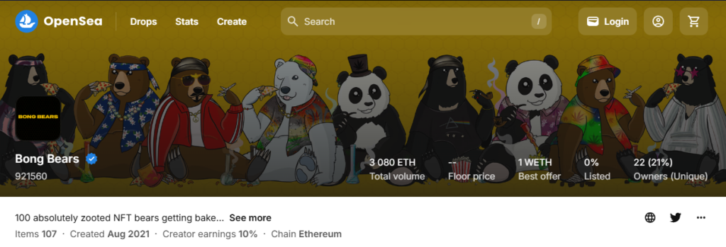 Bong Bears NFT collection on OpenSea — The Coinomist.