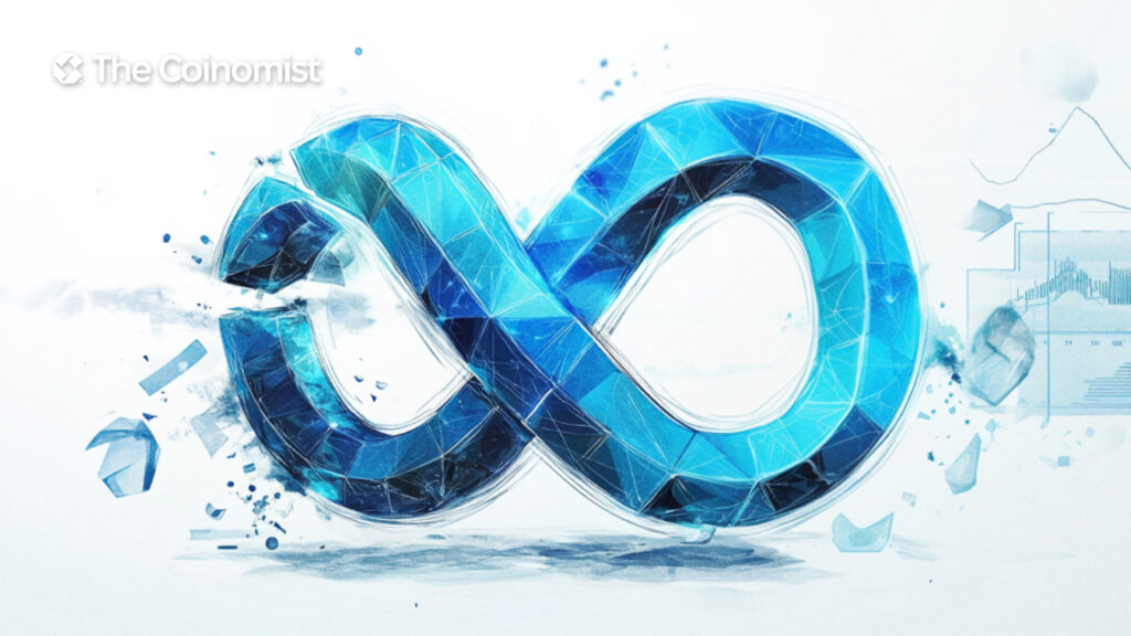 flying pieces of the Meta logo, symbolizing the reduction of the stake in the company - The Coinomist
