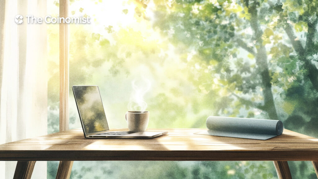 Open window, sun, cup of coffee and laptop on table - The Coinomist