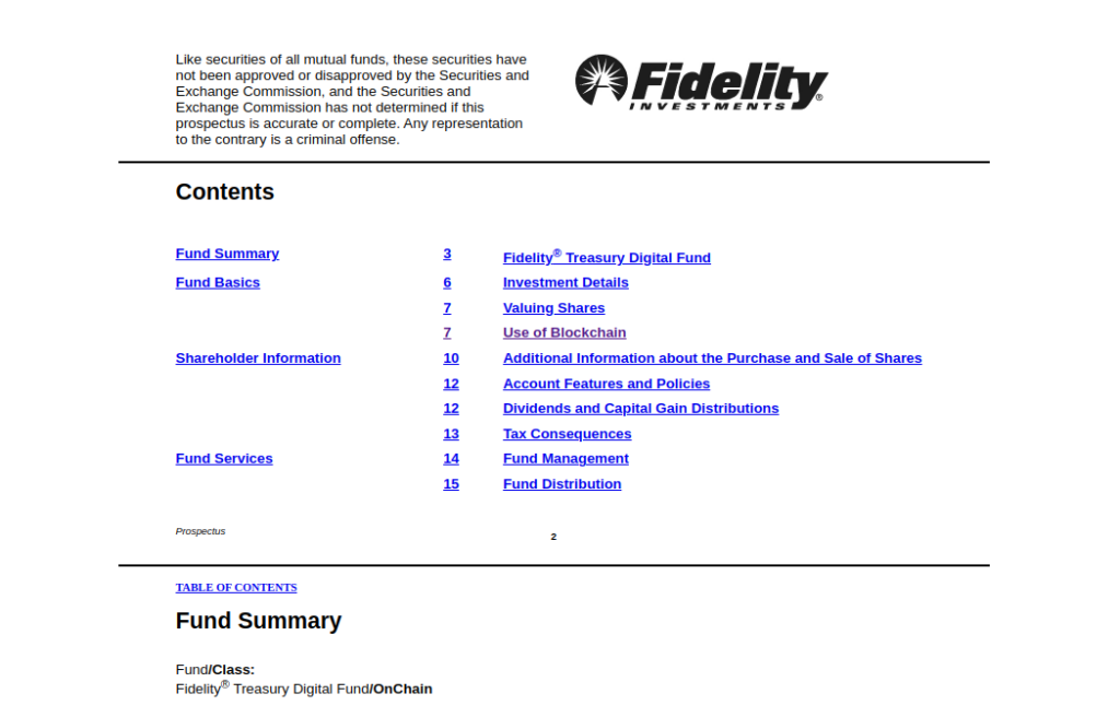 Fidelity Treasury Digital Fund (FYHXX) Statement - The Coinomist