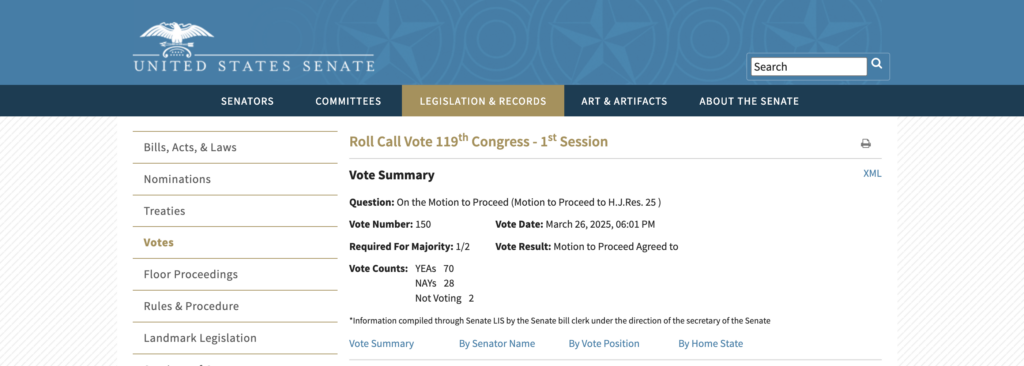 Final Senate vote count on the IRS rule repeal - The Coinomist