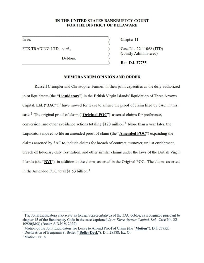Court's ruling in the 3AC and FTX case - The Coinomist