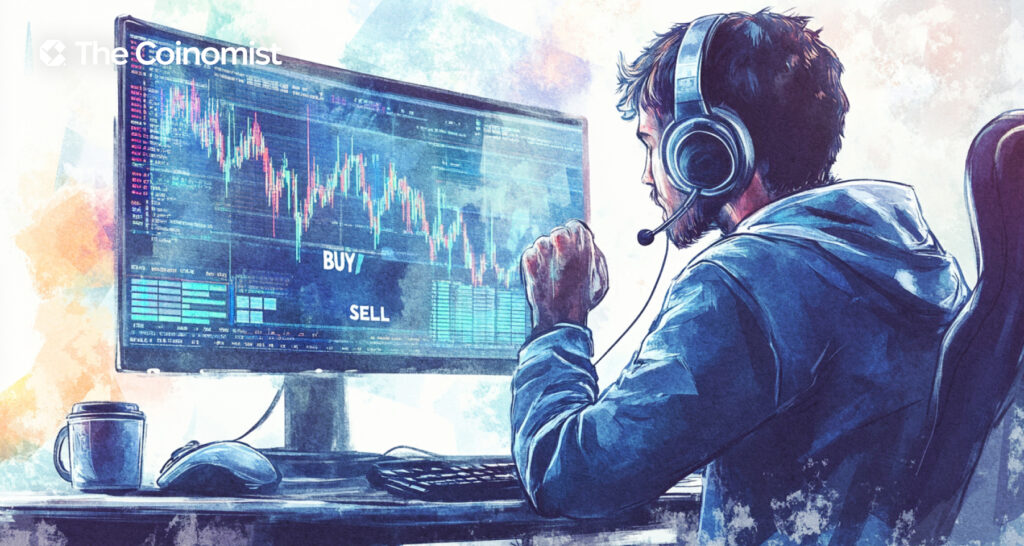 dynamic, futuristic visuals that combine real-time trading graphs, digital currency icons, and sleek market charts - The Coinomist