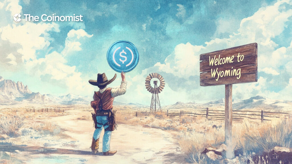 Wyoming state, USA flag, USD stablecoins - The Coinomist