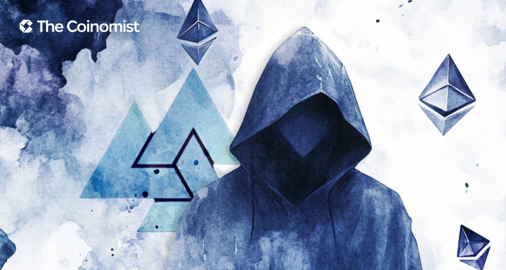 Asgardex logo on the cover with cryptographic hashes, a hacker silhouette, Ethereum coins - The Coinomist