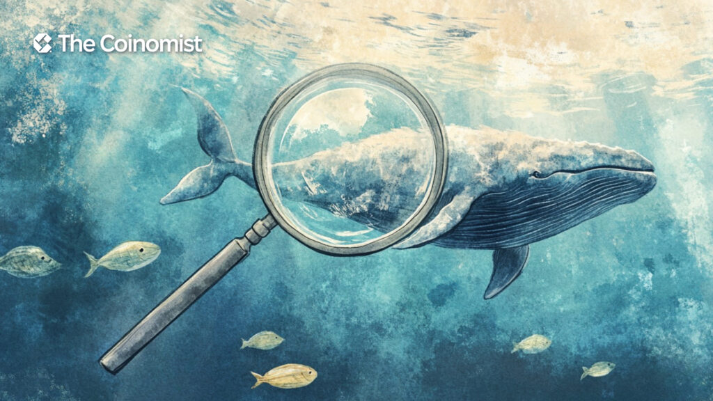 A whale under a magnifying glass with smaller fish around it. - The Coinomist