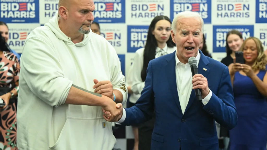 Senator John Fetterman and President Joe Biden at a 2024 campaign rally endorsing Kamala Harris — The Coinomist