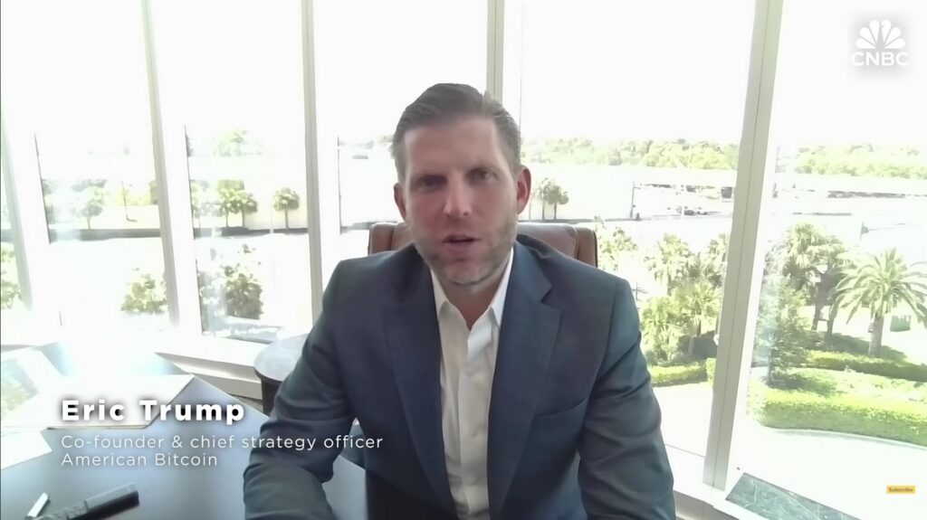 Eric Trump, co-founder of American Bitcoin, during a CNBC interview - The Coinomist