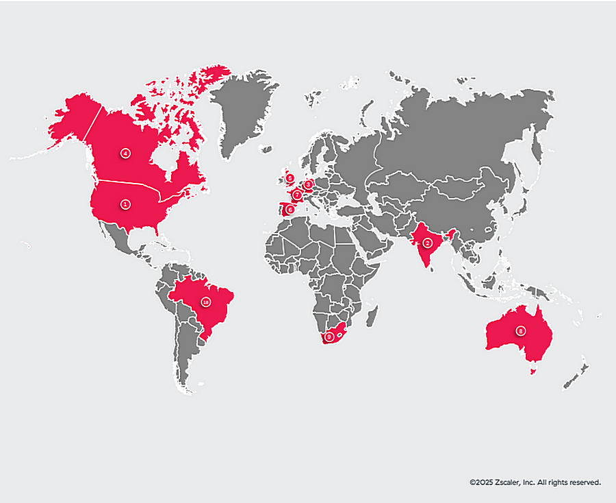 Phishing map showing top 10 targeted countries in 2024, led by the U.S. and India — The Coinomist