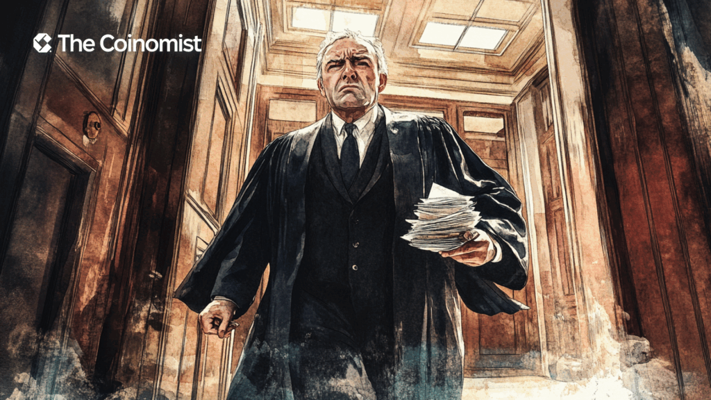 a judge walking out of the courtroom looking visibly upset - The Coinomist