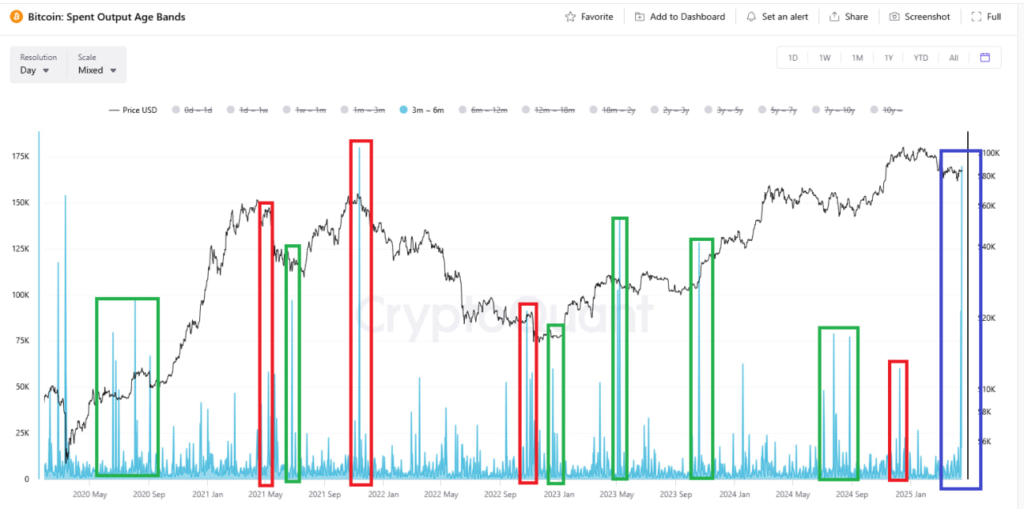 BTC activity, 3–6 month holders - The Coinomist