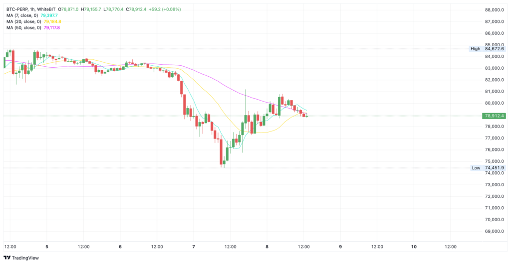 BTC price action on WhiteBIT exchange platform. The Coinomist.