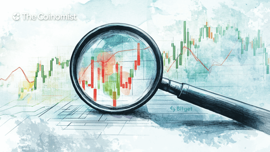 Displaying a price chart through a magnifying glass.