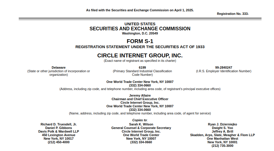 Circle IPO filling. The Coinomist