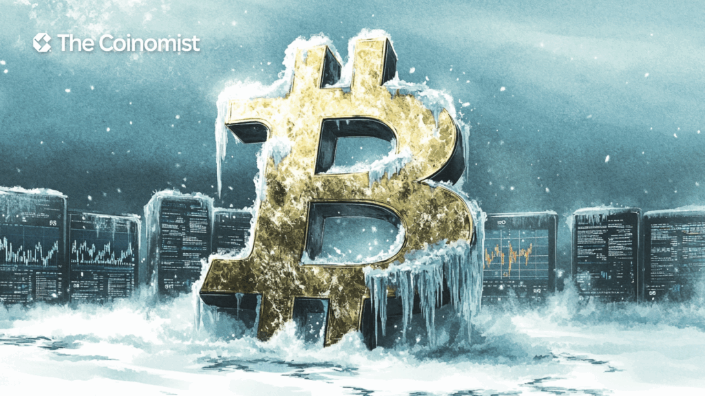 A subtle, moody cold-tone palette (icy blues, grays) evoking the feeling of a “crypto winter.” - The Coinomist