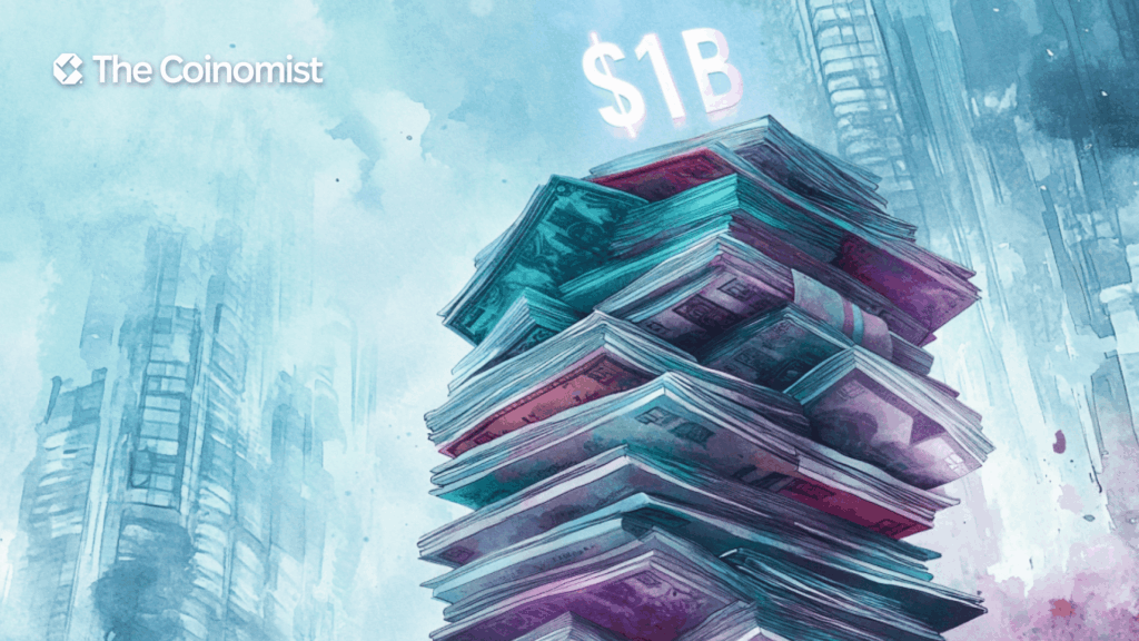A stack of stacked magazines, with a $1B mark at the top