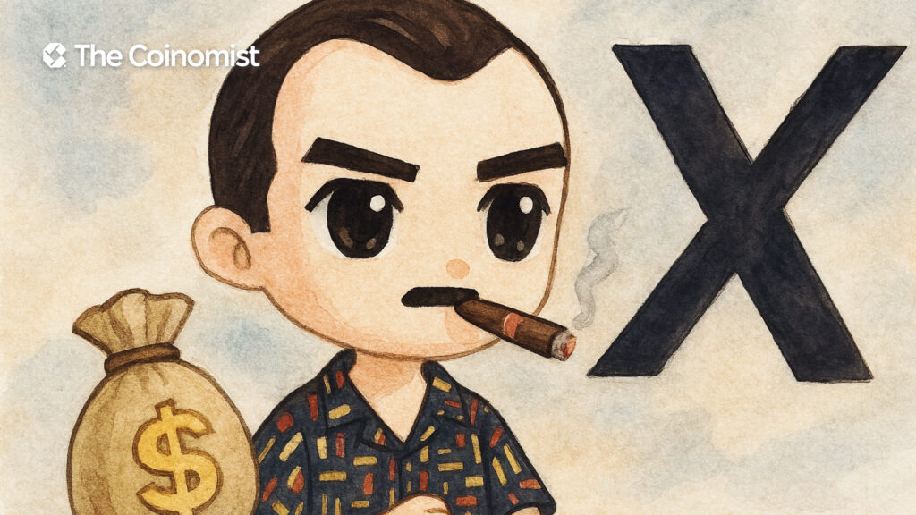 An image of Tony (@0xRacist on X) with the X logo in the background - The Coinomist