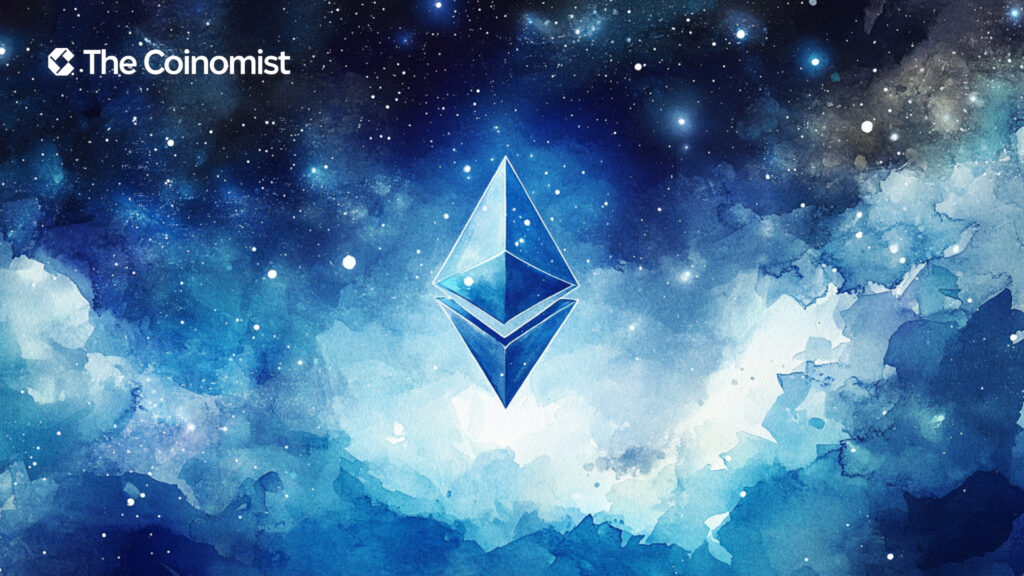 Ethereum logo set against a blue-white starry background associated with the Electra star - The Coinomist