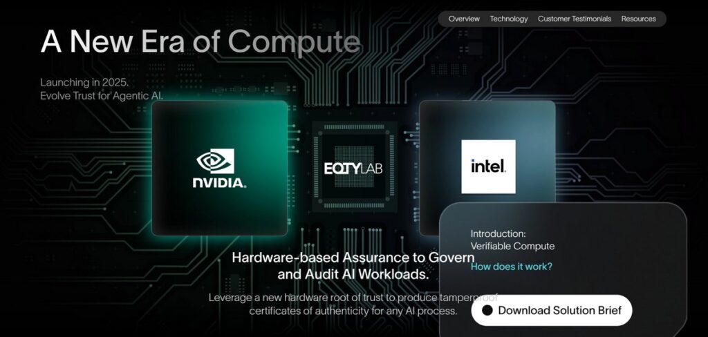 Screenshot of the Verifiable Compute website developed by EQTY Lab - The Coinomist.