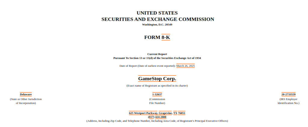 Gamestop form 8-K - The Coinomist