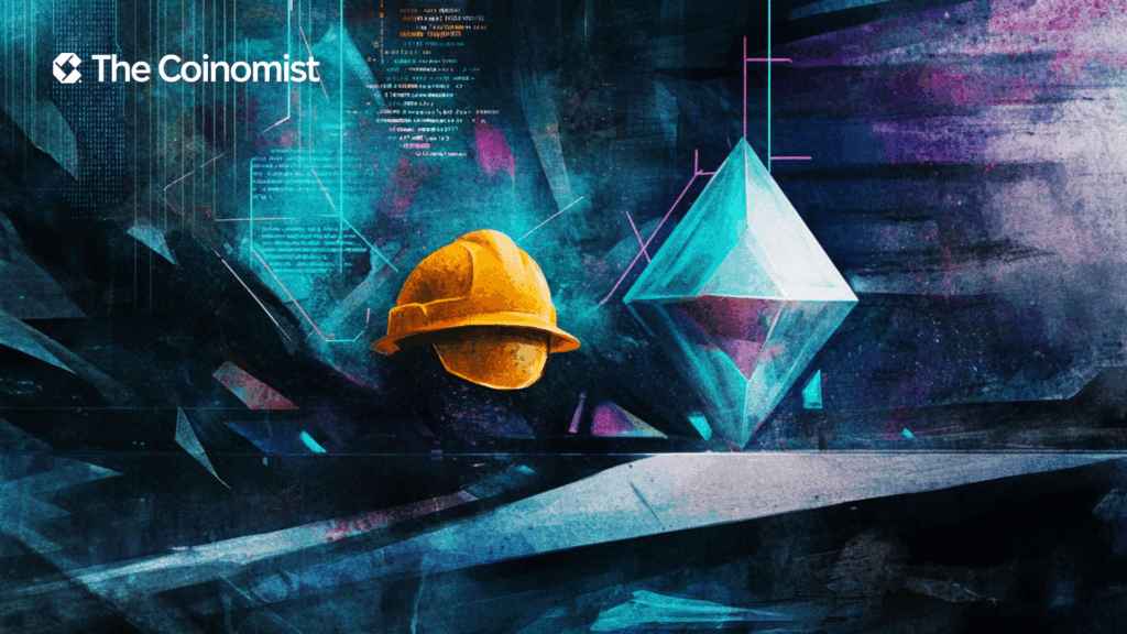 Hardhat and a geometric crystal (a reference to Solidity. The Coinomist