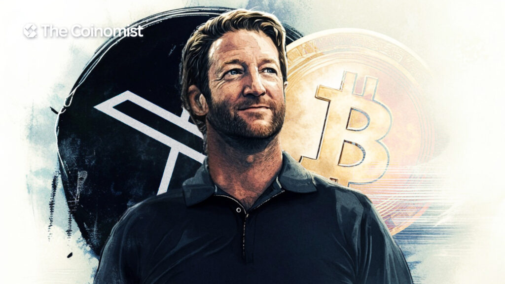 Dave Portnoy on the cover with X and Bitcoin logos in the background - The Coinomist