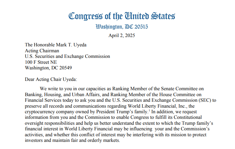 Letter to Acting Chair Uyeda. The Coinomist