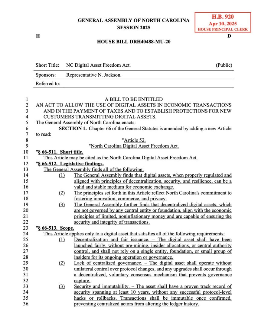 NC Digital Asset Freedom Act - The Coinomist