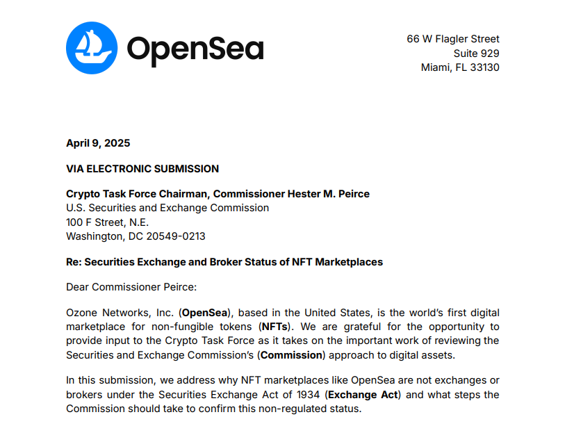 OpenSea’s letter to SEC Commissioner Hester Peirce regarding the regulatory framework for NFT marketplaces - The Coinomist