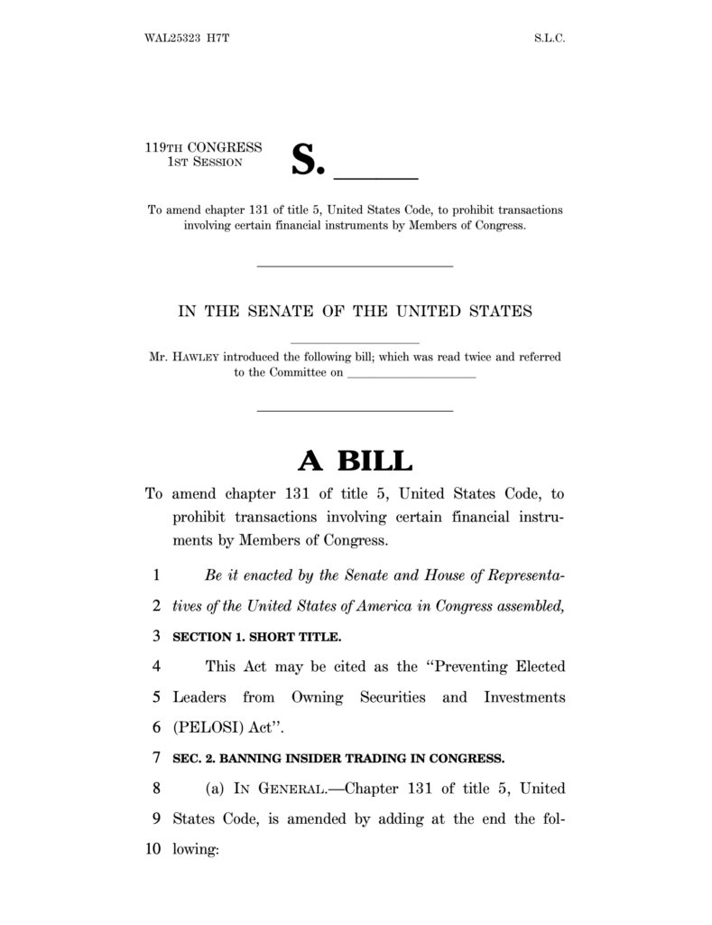 First page of the PELOSI Act introduced by Senator Hawley – The Coinomist