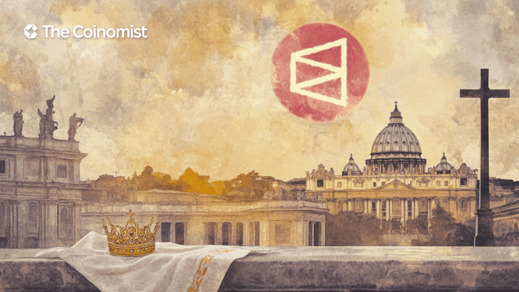 Symbol(s) of Catholicism or Vatican City with the Polymarket logo in the background - The Coinomist