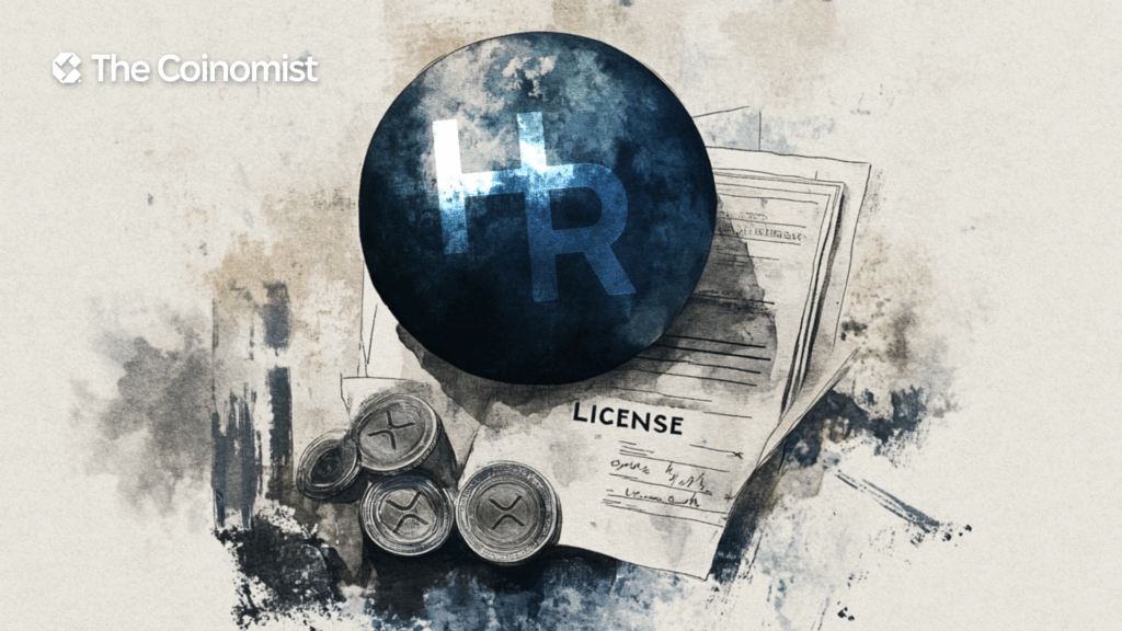 Hidden Road project logo, license (document), XRP tokens around - The Coinomist