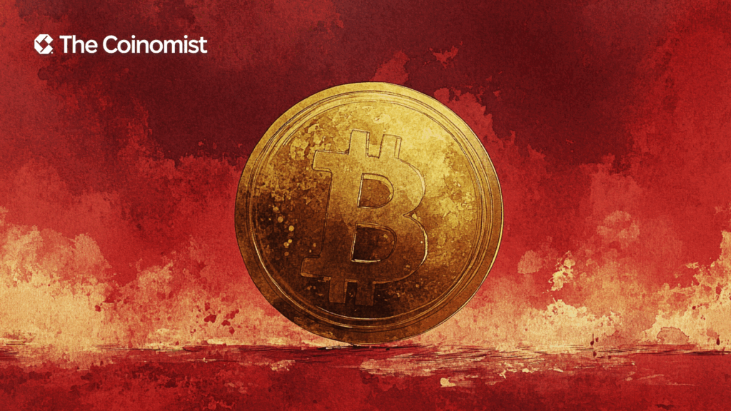 Bitcoin against a red background - The Coinomist