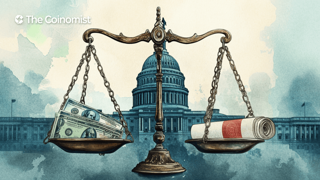 Themis scales: on one pan lies a stack of dollars, on the other - a paper scroll with a wax seal - The Coinomist