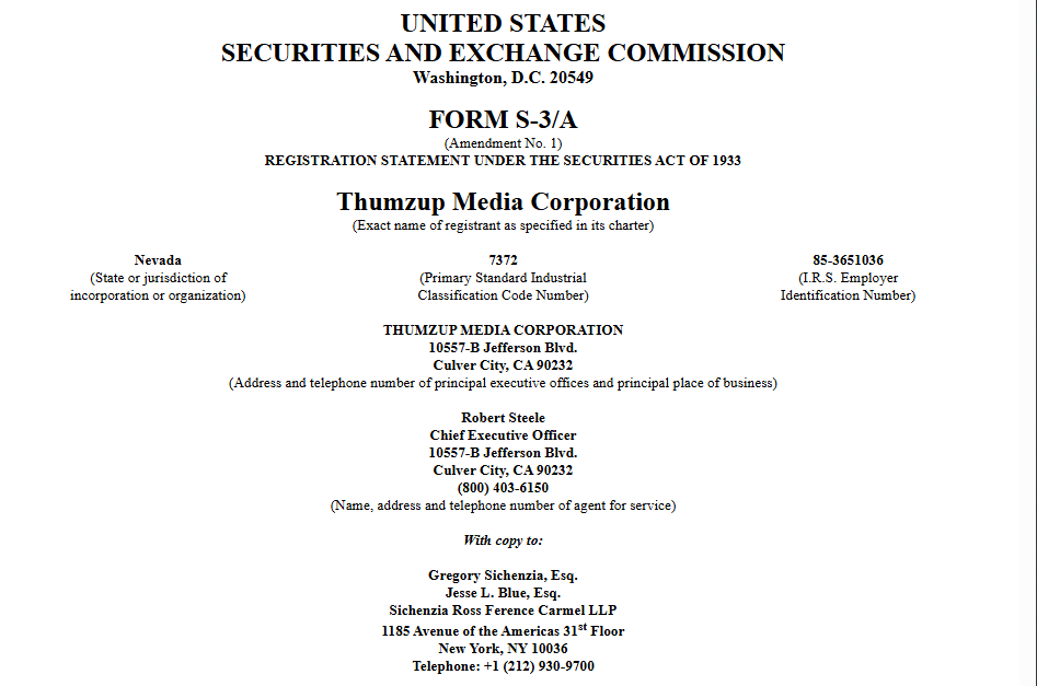 SEC Press Release on Thumzup Media Corporation — The Coinomist.