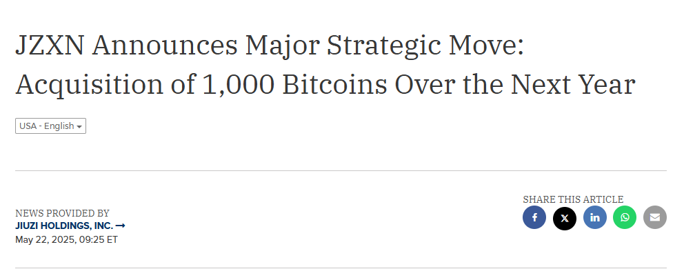 Screenshot of JZXN’s press release — The Coinomist.