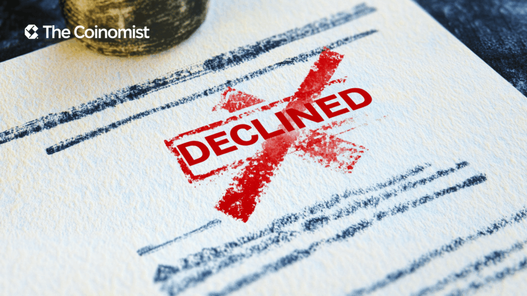 Document with text (e.g. with a visual hint of some agreement). close-up of the "DECLINED" stamp or the cancellation icon (red cross) - The Coinomist