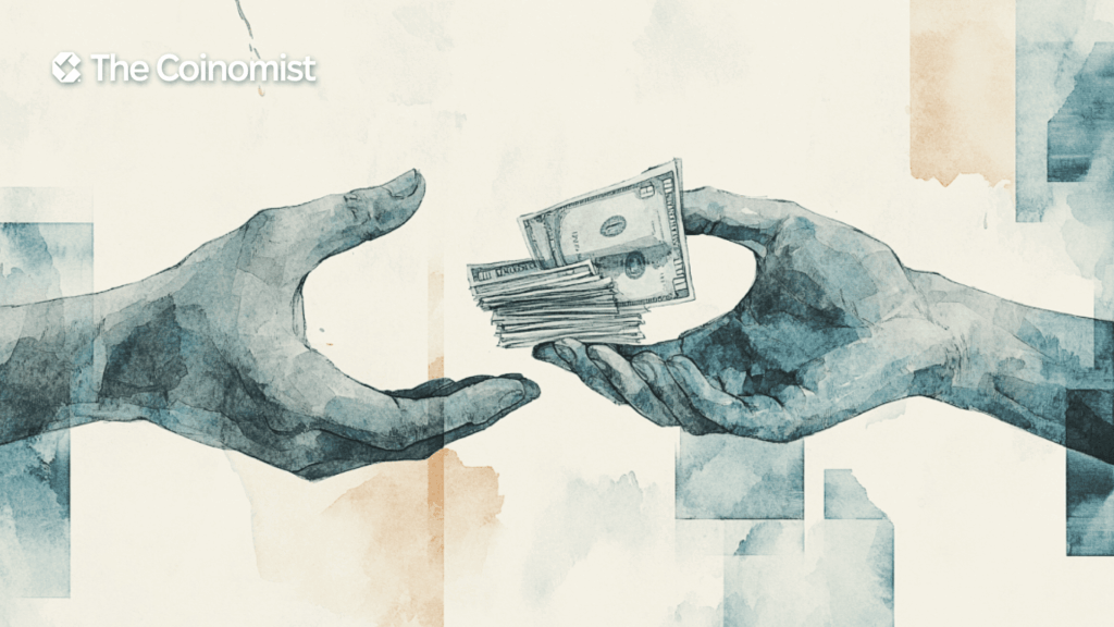 one person handing money to another - The Coinomist