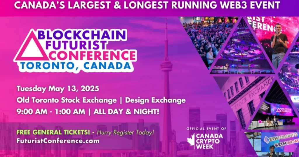 Promotional image for Blockchain Futurist Conference 2025 - The Coinomist